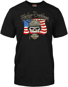 Harley-Davidson Military - Men's Custom Graphic Patriotic Skull T-Shirt - Willie G Flag | Overseas Tour