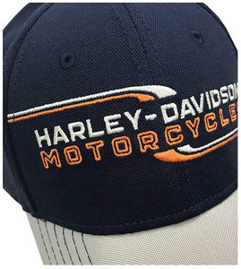 Harley-Davidson Men's Lineation Embroidered Adjustable Baseball Cap, Navy & Gray Blue