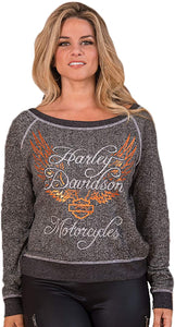 Harley-Davidson Womens Cursive Heart Winged B&S Black Long Sleeve Sweatshirt