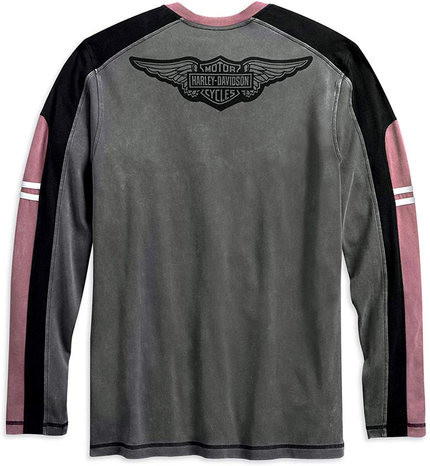 Harley-Davidson Mens Winged B&S Colorblock Grey Long Sleeve T-Shirt 99159-19VM