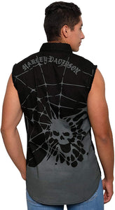 Harley-Davidson Mens Webbed Skull with B&S Black Sleeveless Blowout