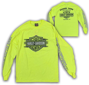 Harley-Davidson Mens Bar and Shield Long Sleeve, Safety Green T-Shirt