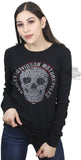 Harley-Davidson Womens Flower Skull Foil Print Black Long Sleeve T-Shirt