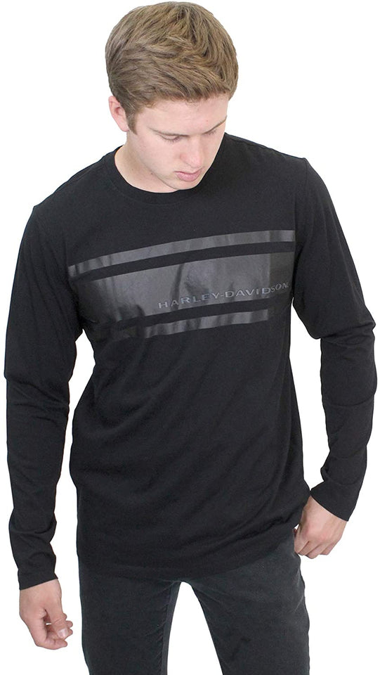 Harley-Davidson Mens Chest Stripe Slim Fit Black Long Sleeve T-Shirt - 99256-19VM