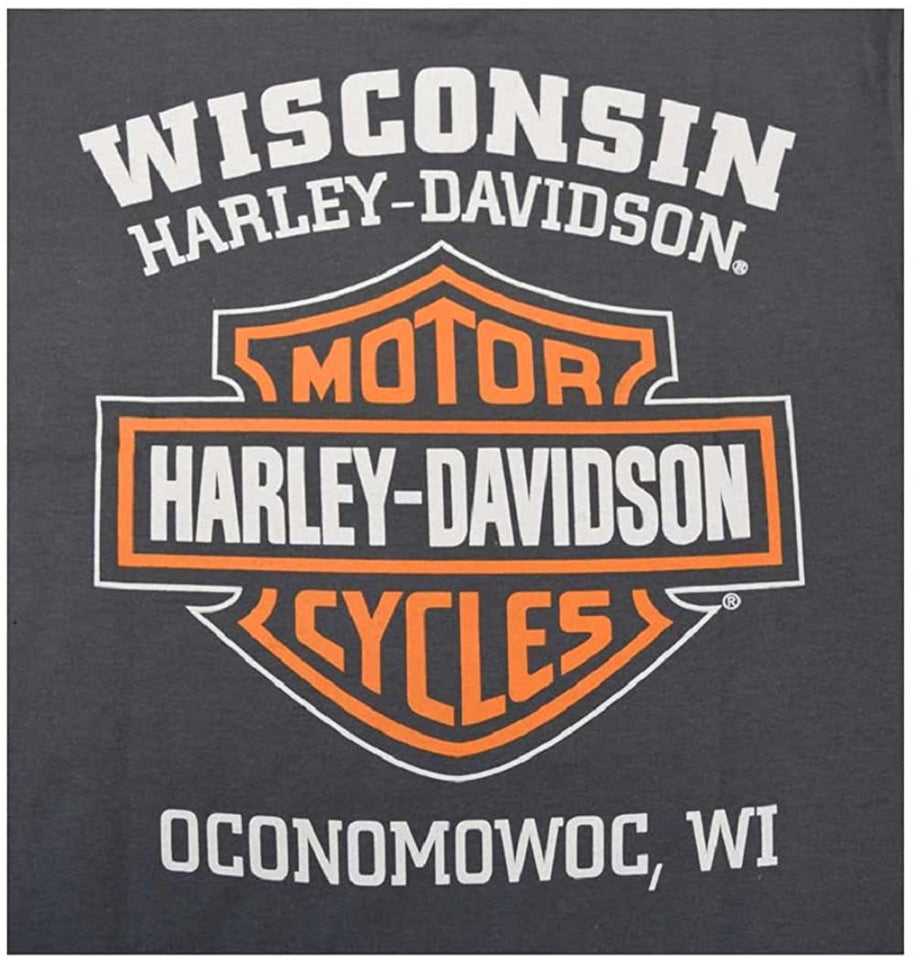 Harley-Davidson Men's Long Sleeve Orange Bar & Shield Grey Shirt 30291963