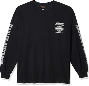 Harley-Davidson Men's Skull Lightning Crest Graphic Long Sleeve Shirt, Black