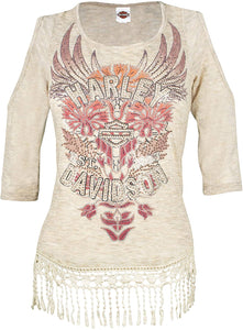 Harley-Davidson Women's Floral Americana Embellished Fringe Top